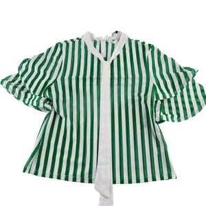 Kaktus Womens Green & White Striped Mesh Top With Flutter Sleeves‎ Size XL